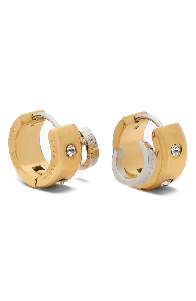 Kate Spade New York set in stone double huggie hoop earrings, Alternate, color, Clear/ Two Tone