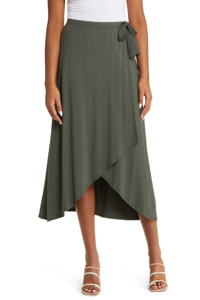 Faux Wrap Skirt, Main, color, OLIVE