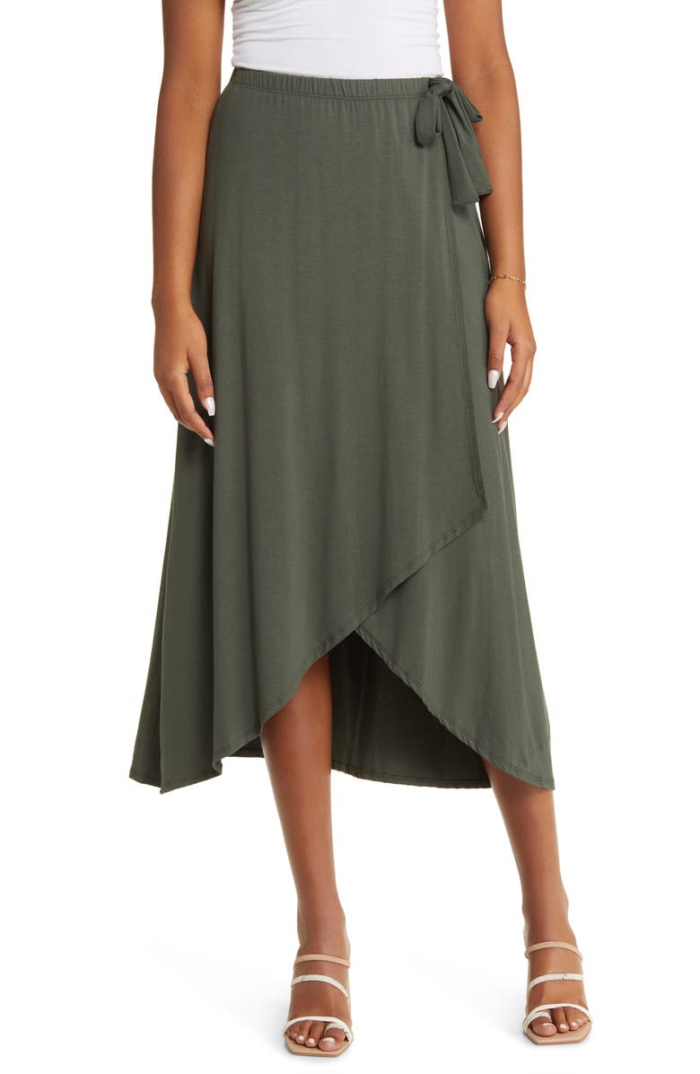 Loveappella Faux Wrap Skirt, Main, color, Olive