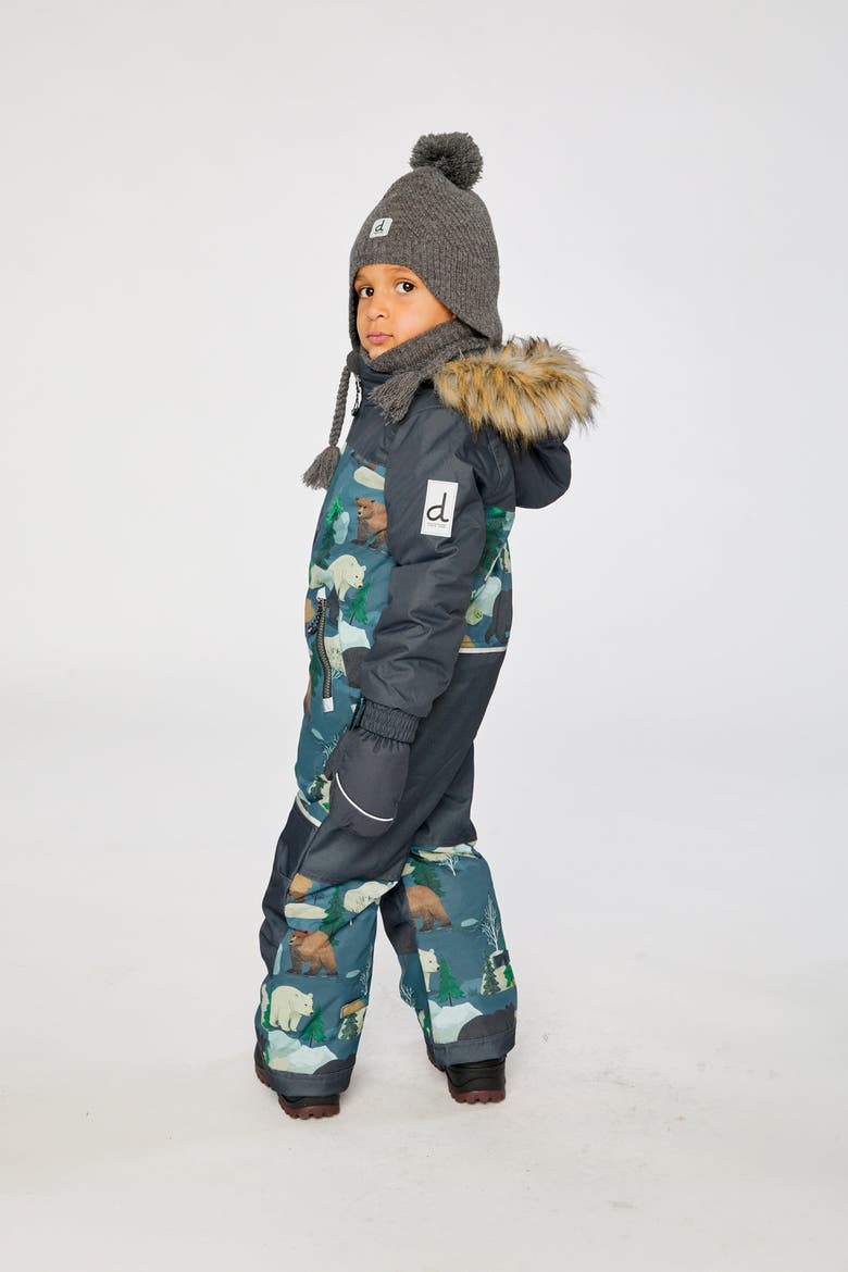 Discover Bear Detachable Hood One Piece Snowsuit, Alternate, color, Blue Bear Print