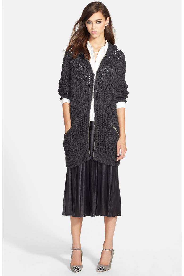 Pleat Midi Skirt, Alternate, color, COATED BLACK