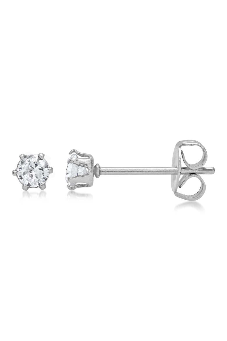 Simulated Diamond Solitaire Stud Earrings, Main, color, SILVER