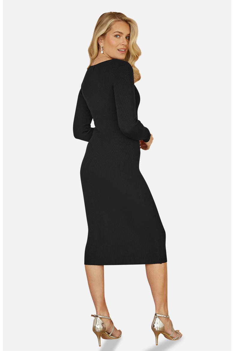 Ribbed Zip-Neckline Fitted Midi Dress, Alternate, color, Black