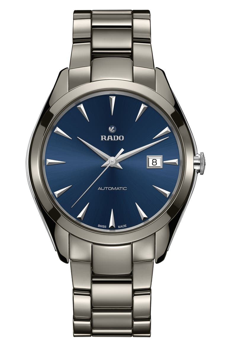 HyperChrome Ceramic Bracelet Watch, 42mm, Main, color, TITANIUM/ BLUE/ TITANIUM