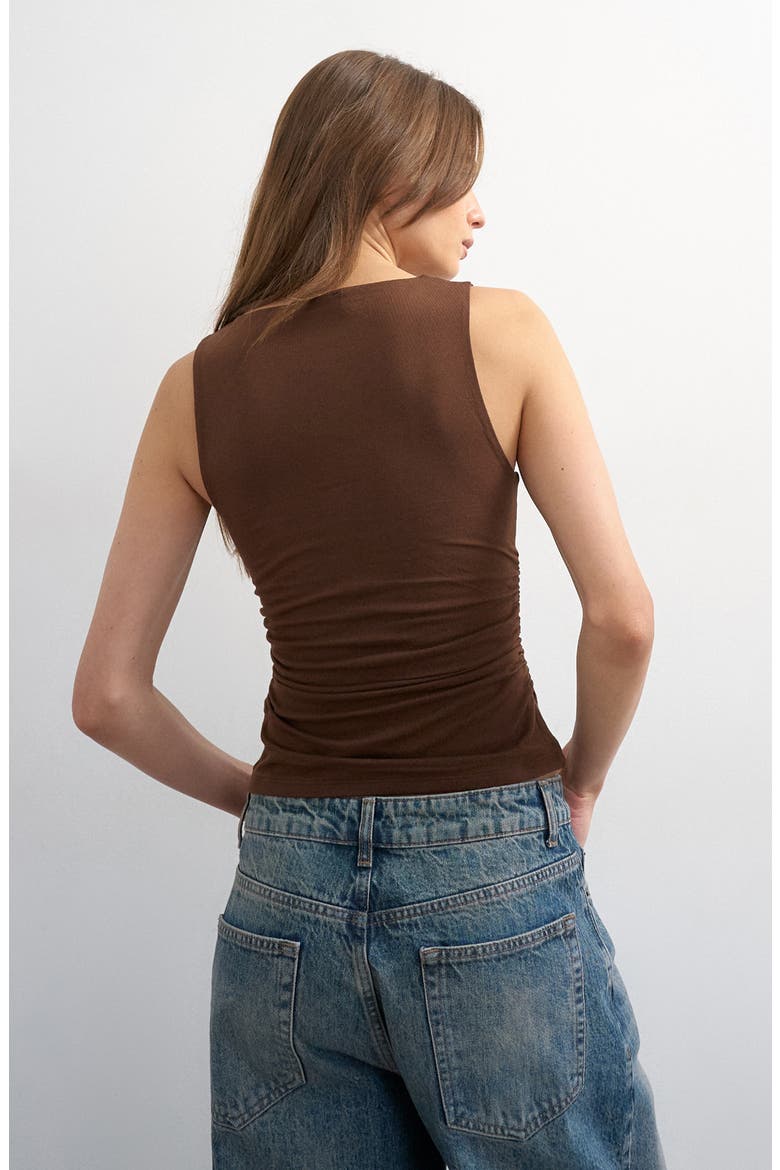 Bead Embellished Ruched Stretch Cotton Top, Alternate, color, BROWN