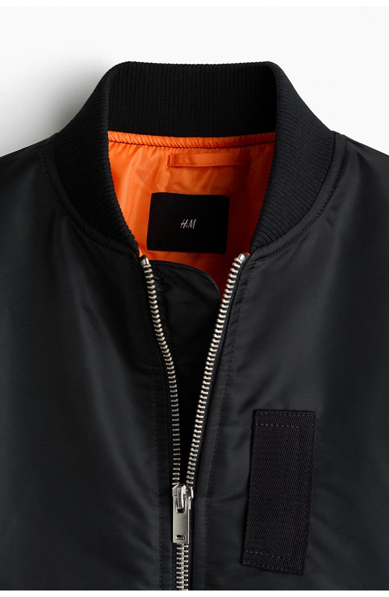 H&M Padded Bomber Jacket, Alternate, color, Black