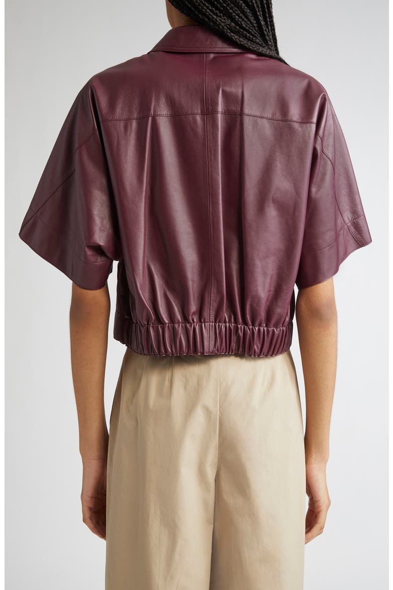 Elbow Sleeve Napa Leather Crop Jacket, Alternate, color, VIOLET ASH