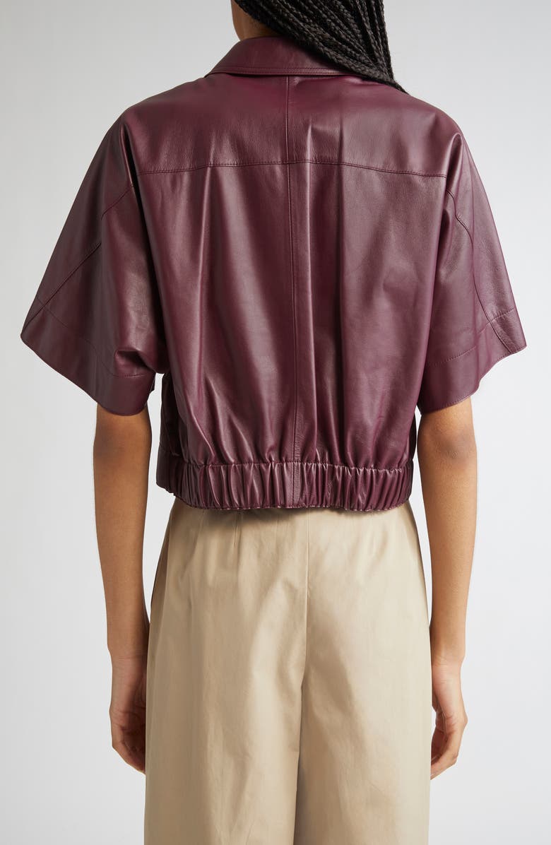 Lafayette 148 New York Elbow Sleeve Napa Leather Crop Jacket, Alternate, color, Violet Ash