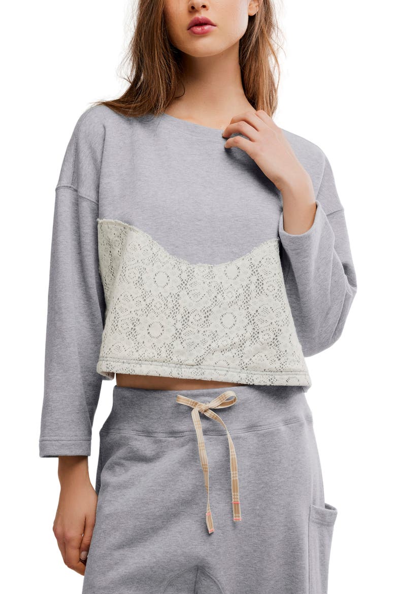 Sunday Best Lace-Trim Pajama Lounge Set, Main, color, HEATHER GREY