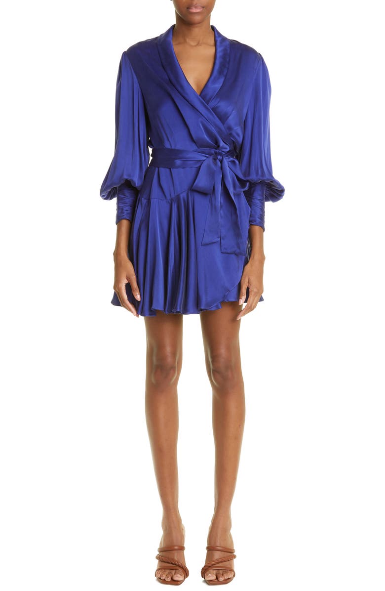 Zimmermann Balloon Sleeve Silk Wrap Dress, Main, color, 