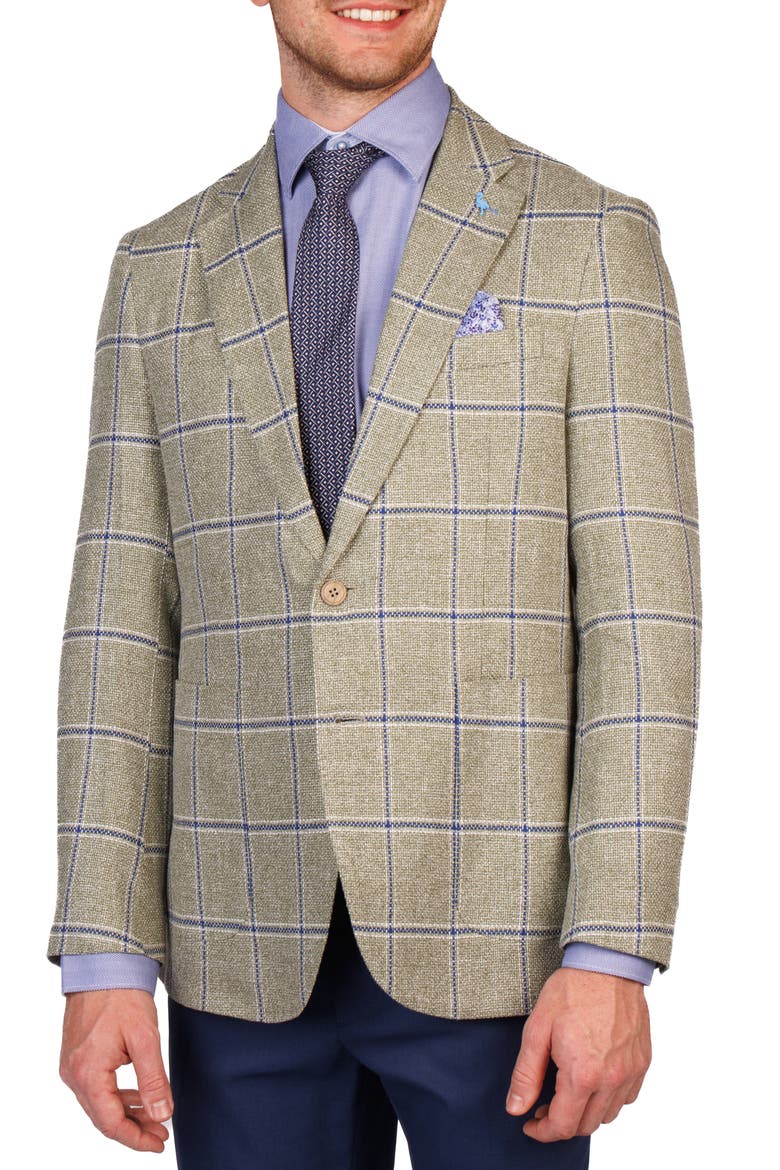 Textured Yarn Dyed Windowpane Sport Coat, Main, color, OLIVE