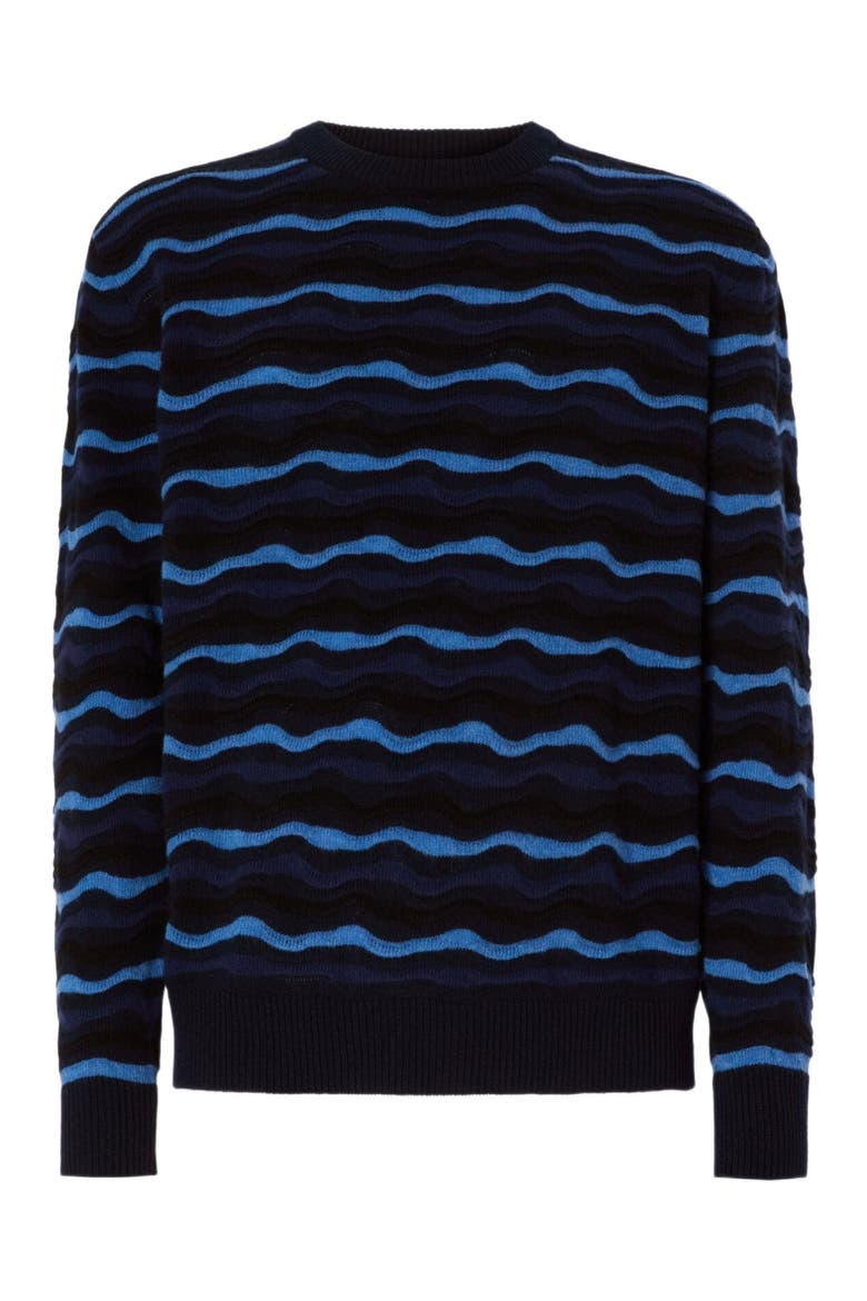 Crew Neck Sweater With Wave Pattern, Alternate, color, Blue