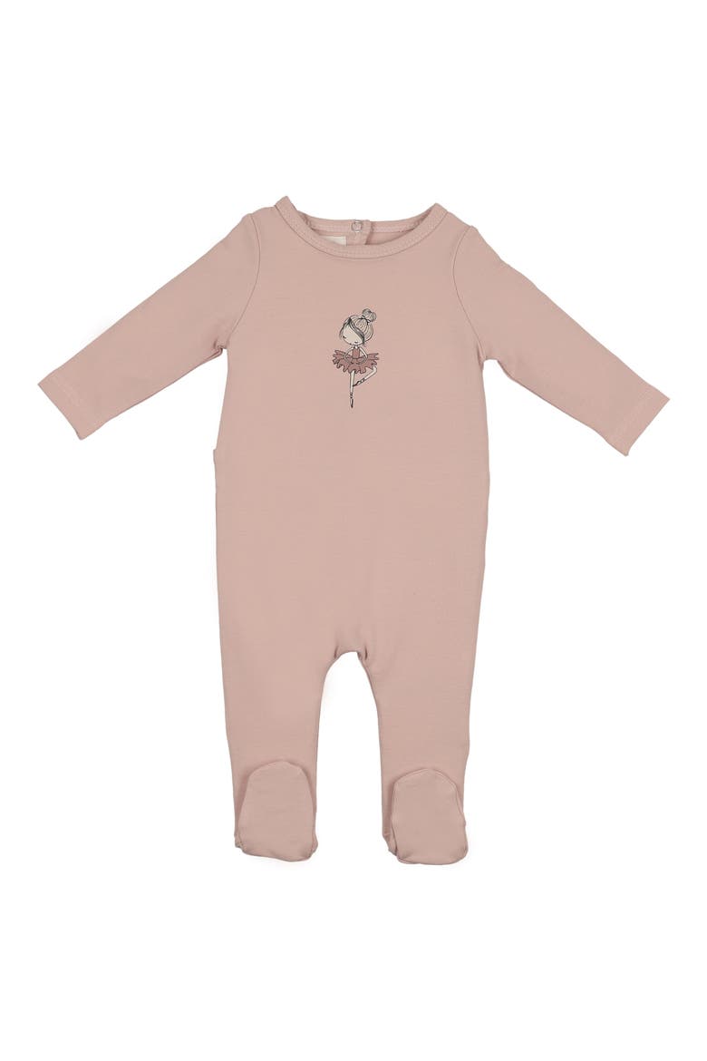 Ballerina Print Cotton Blend Footie, Main, color, DUSTY MAUVE