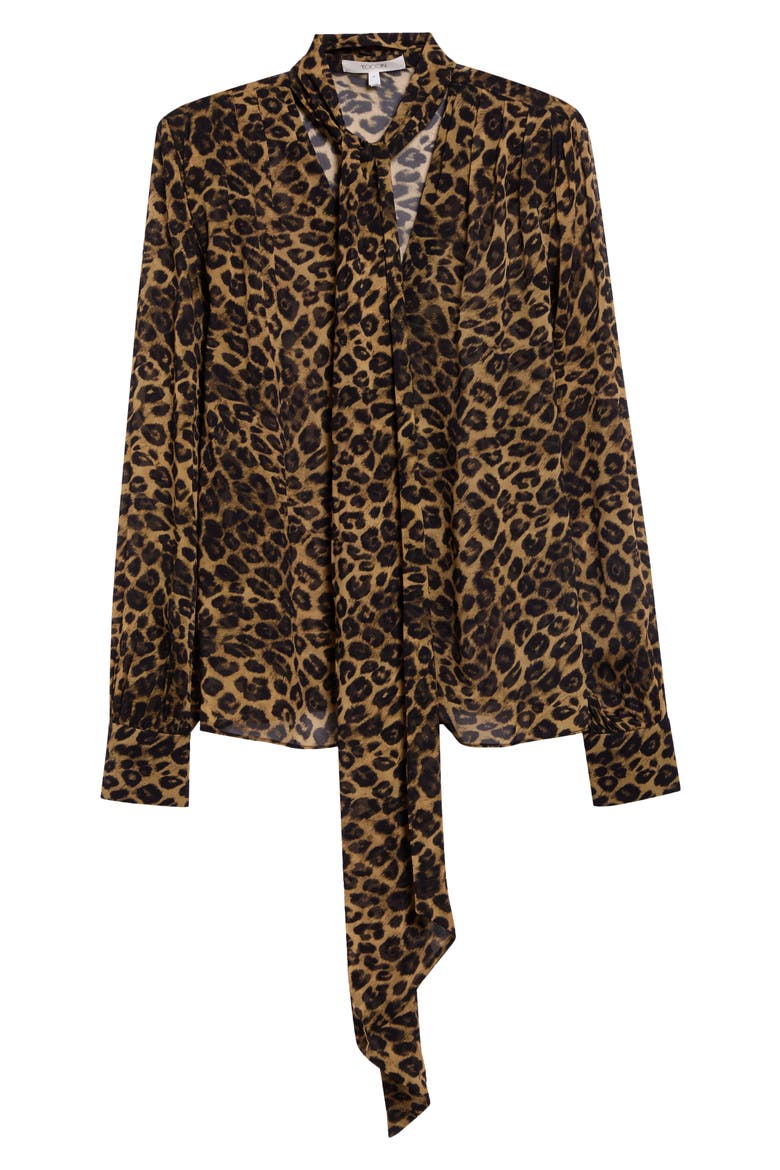 Kaila Tie Neck Chiffon Top, Alternate, color, LEOPARD