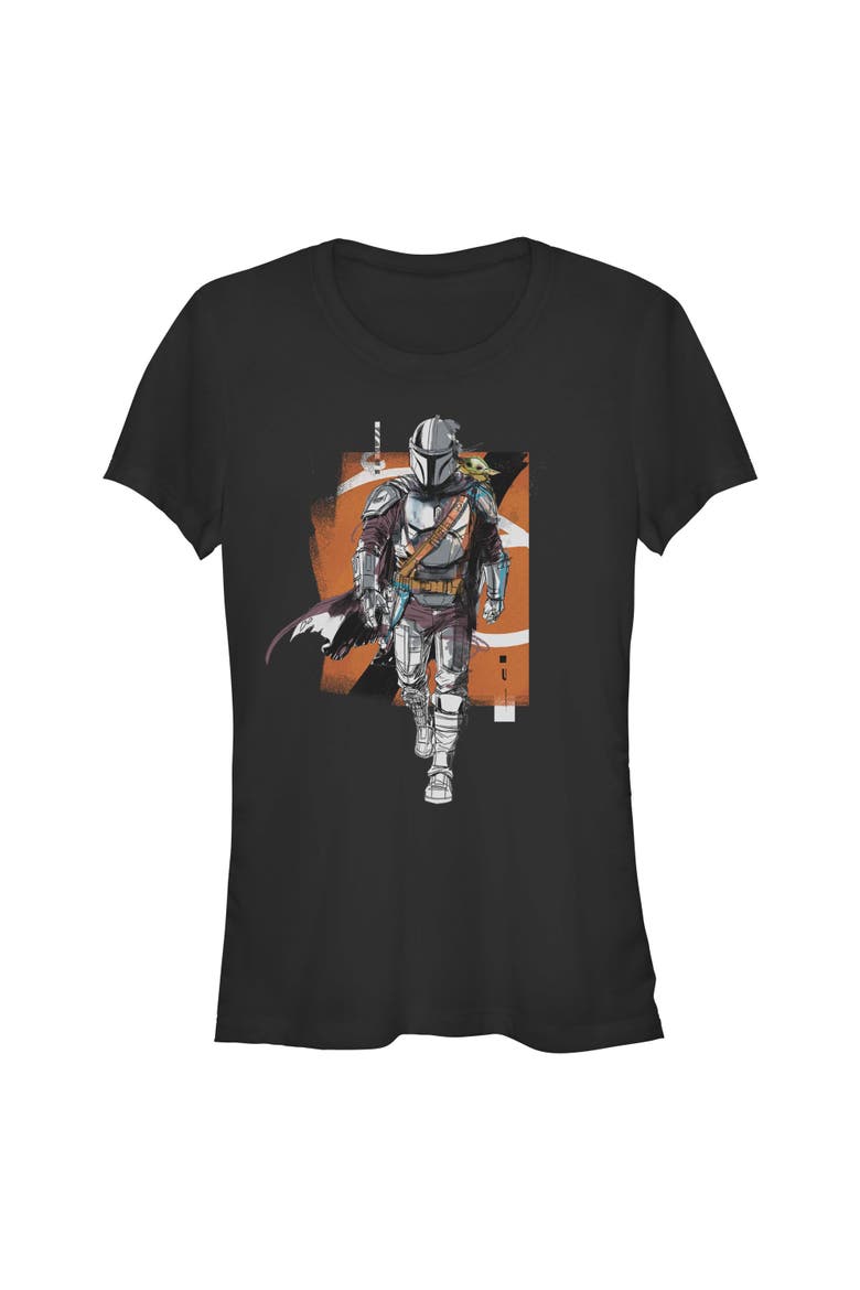 Junior's Star Wars The Mandalorian and Grogu Artistic Mando And The Child Pose  Graphic T-Shirt, Main, color, Black