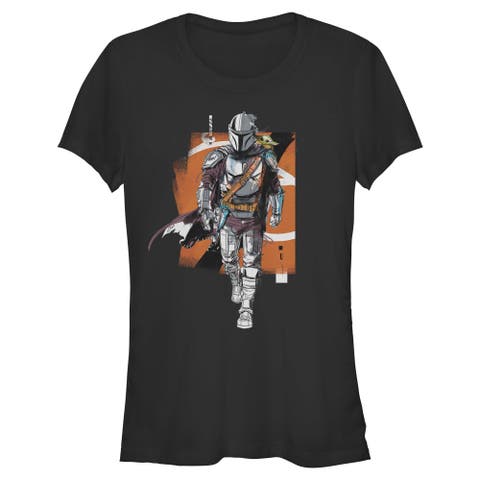Junior's Star Wars The Mandalorian and Grogu Artistic Mando And The Child Pose  Graphic T-Shirt
