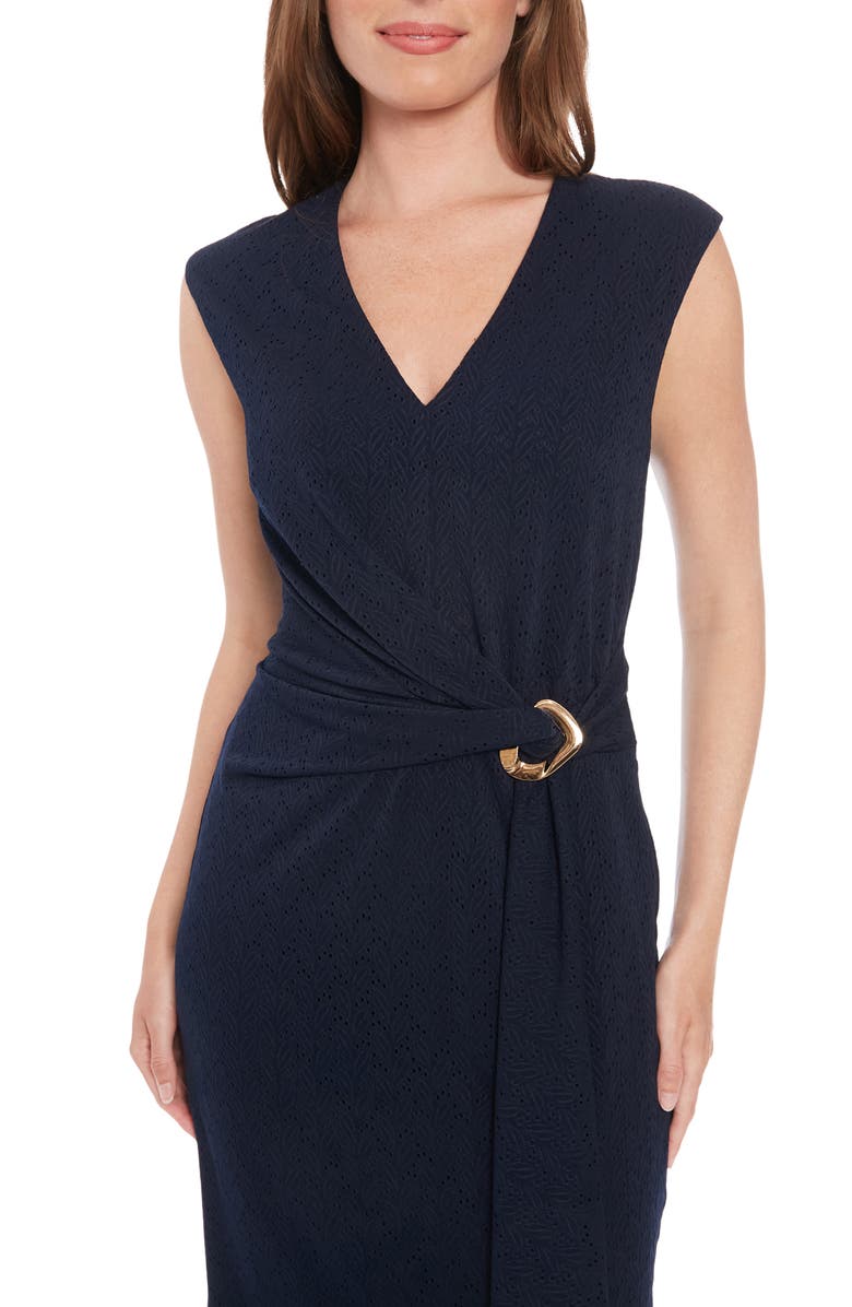 London Times Sleeveless Twisted Waist Midi Dress, Alternate, color, 