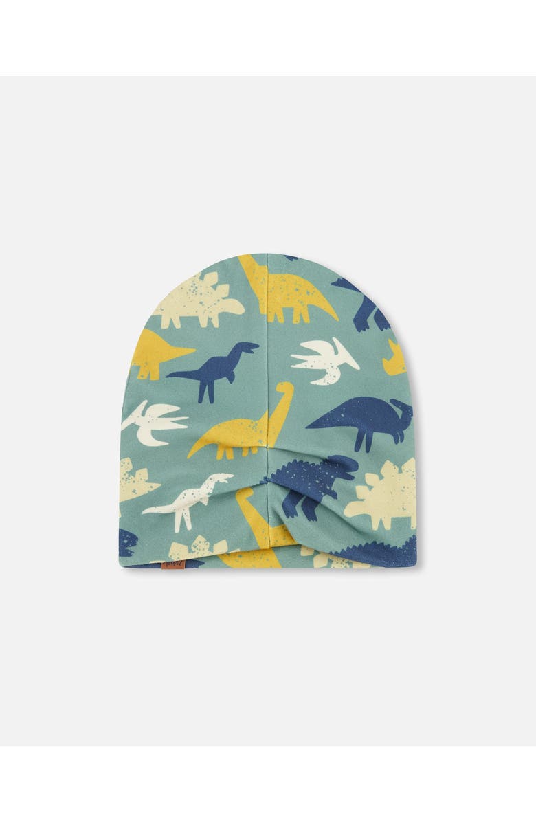 Deux par Deux Stretch Jersey Dinosaur Beanie, Alternate, color, Green Dinosaur Print
