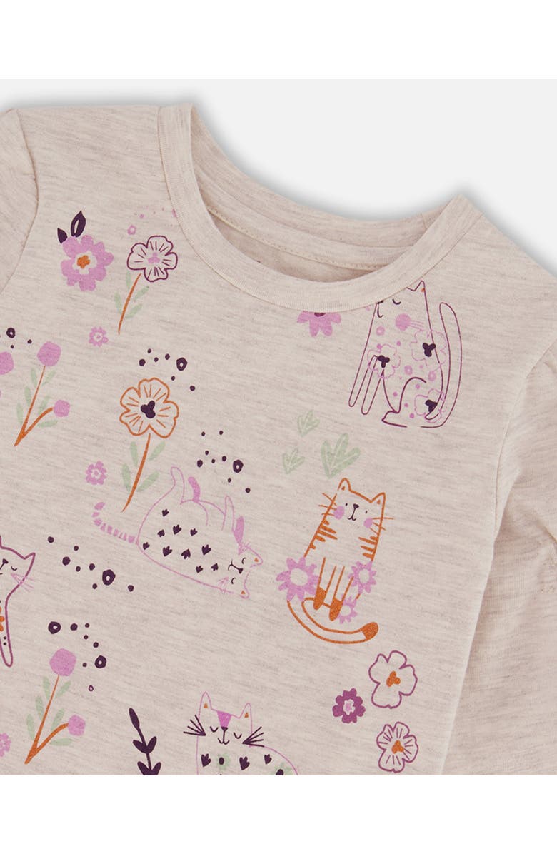 Deux par Deux Girl's Printed T-Shirt Beige Mix Printed Cats, Alternate, color, 
