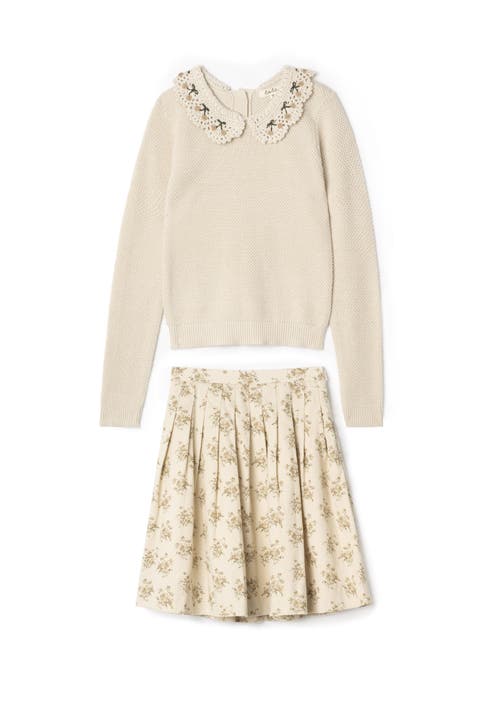 Crochet Collar Cherry Textured Knit Sweater and Corduroy Flower Skirt Two-Piece Set (Little Kid & Big Kid)