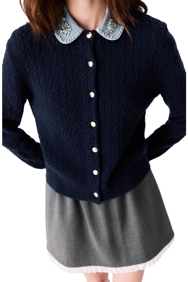 Cardigan with poplin collar, Alternate, color, Navy