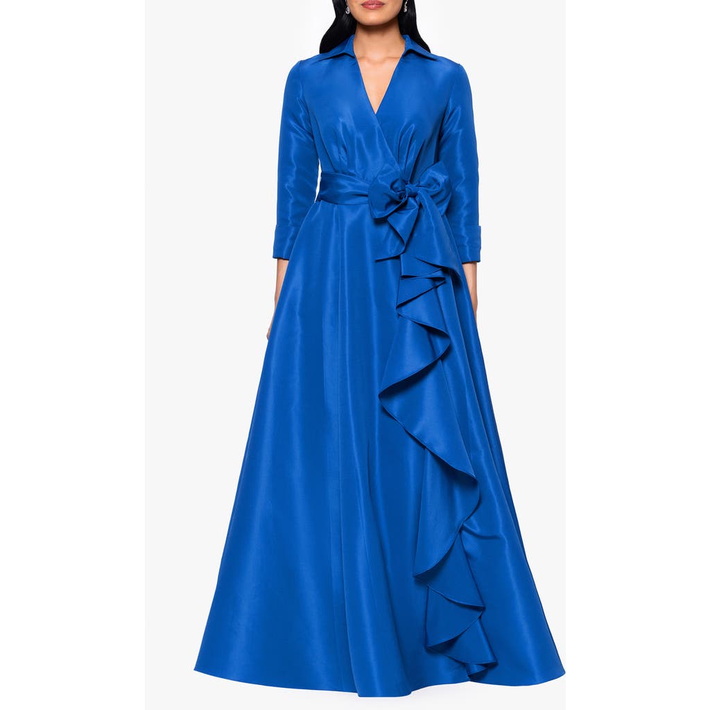 Betsy & Adam Plus Size Long-sleeve Tie-waist Long Dress In Blue