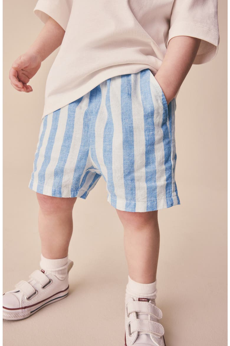 Kids' Stripe Linen & Cotton Pull-On Shorts, Alternate, color, BLUE
