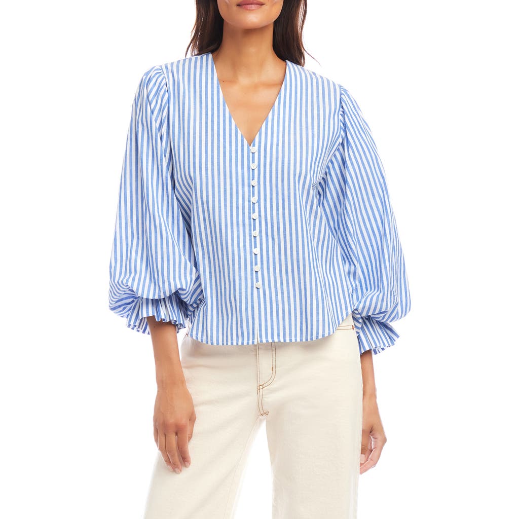 Karen Kane Stripe Layered Sleeve Shirred Blouse
