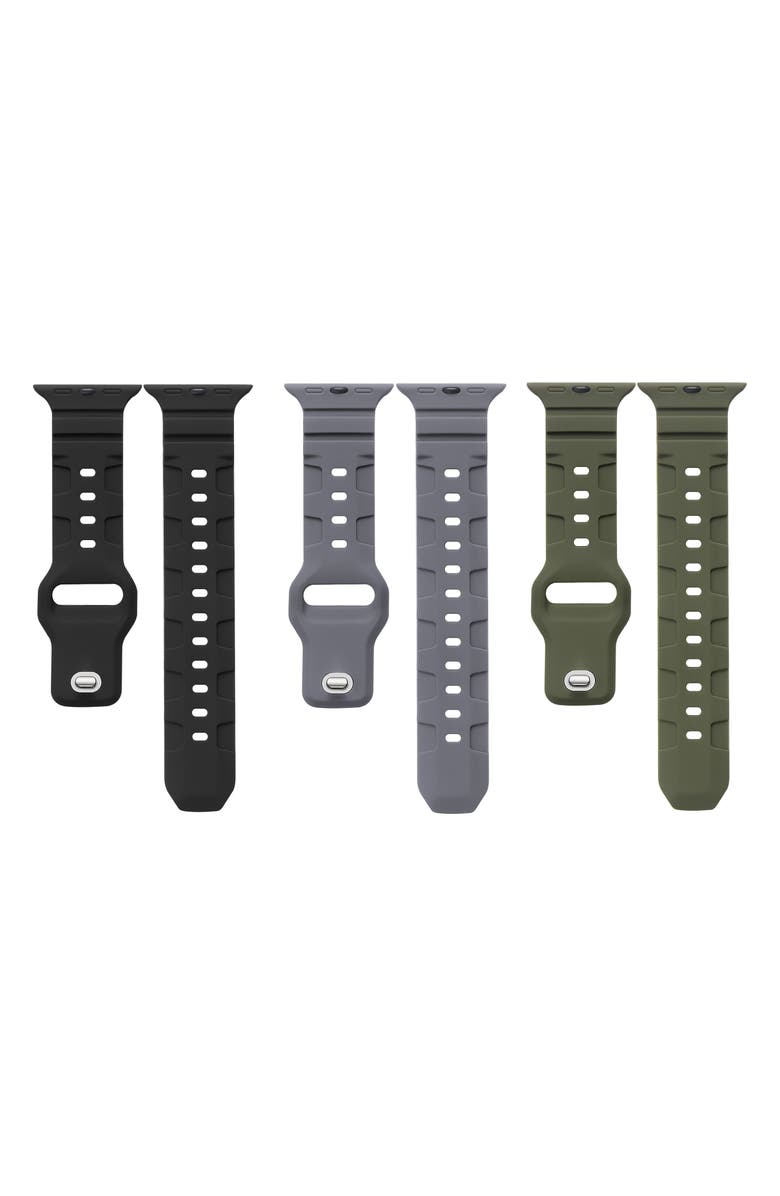 The Posh Tech Assorted 3-Pack Ridge Silicone Apple Watch<sup>®</sup> Watchbands, Main, color, Black Multi