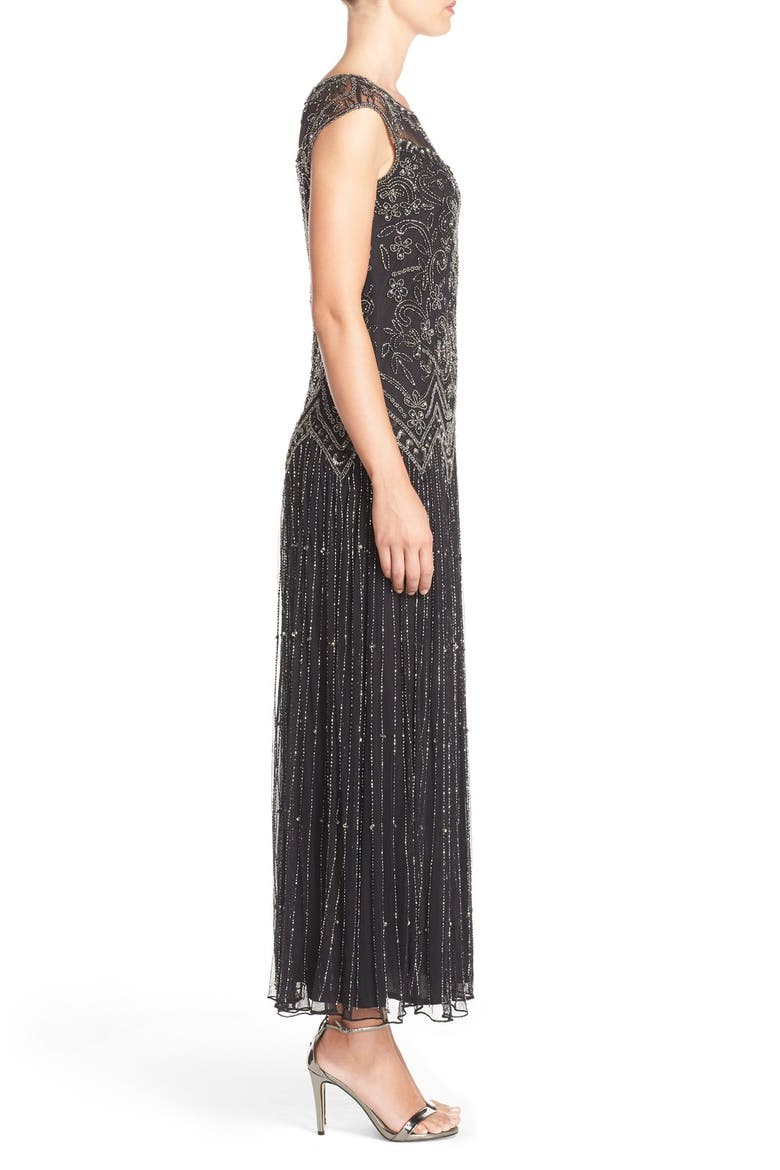 Beaded Illusion Yoke Mesh Dress, Alternate, color, BLACK