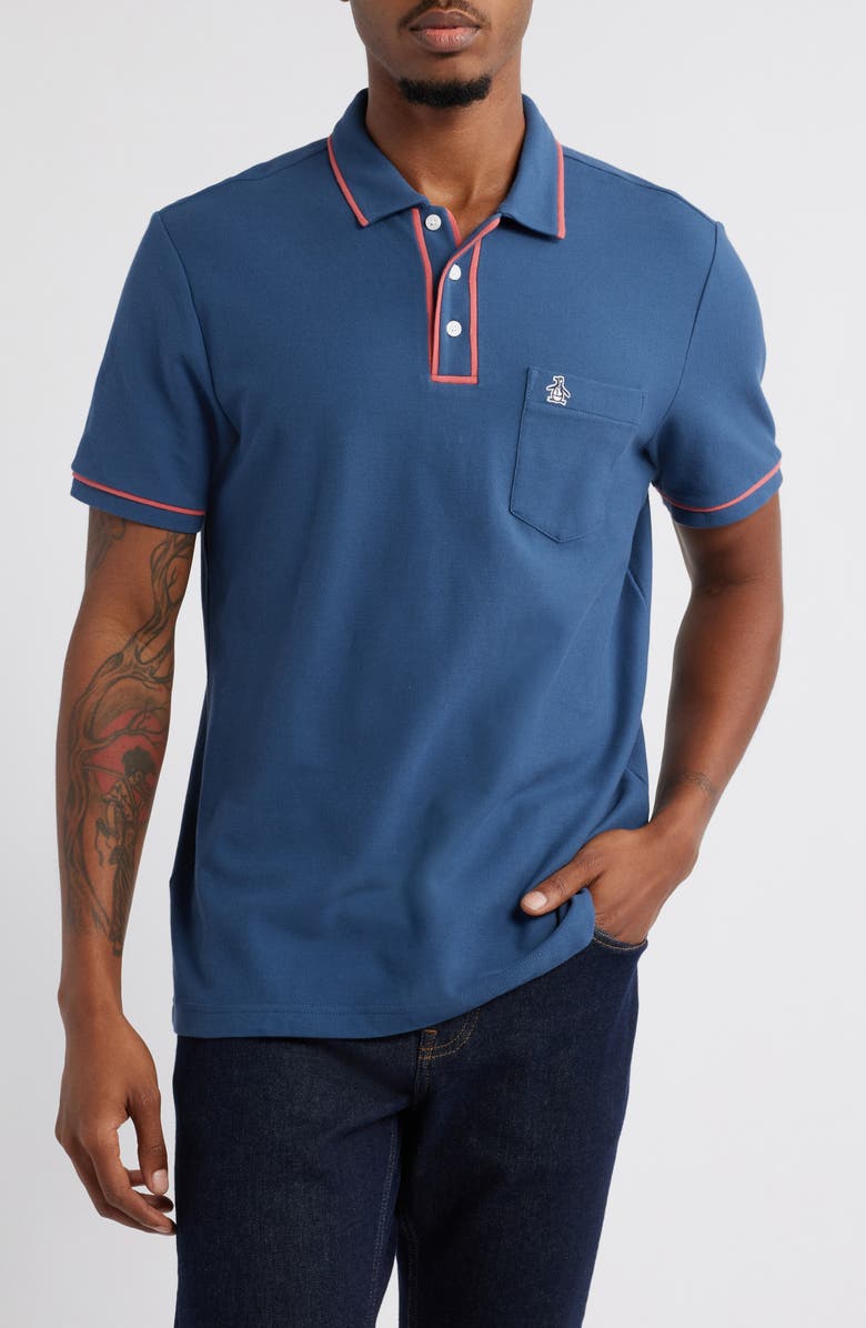 Original Penguin Earl Tipped Logo Embroidered Organic Cotton Piqué Polo, Main, color,