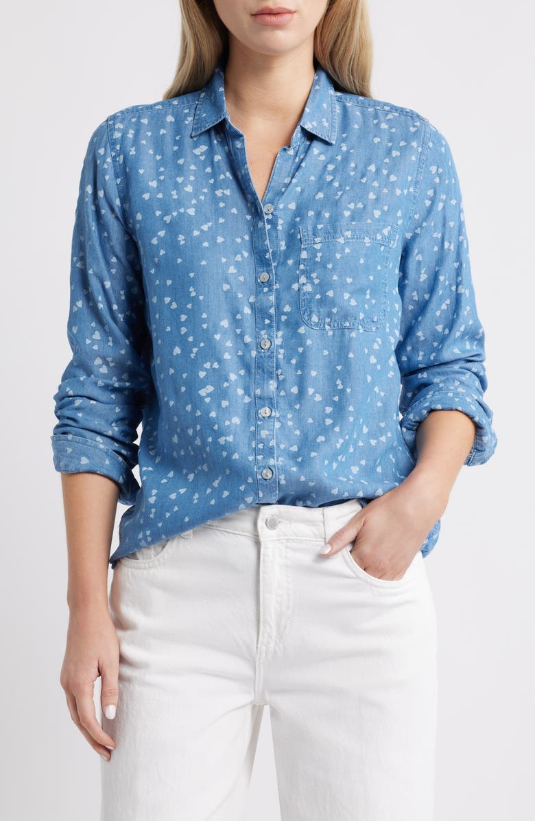 beachlunchlounge Cassie Chambray Button-Up Shirt, Main, color, Butterfly Trail
