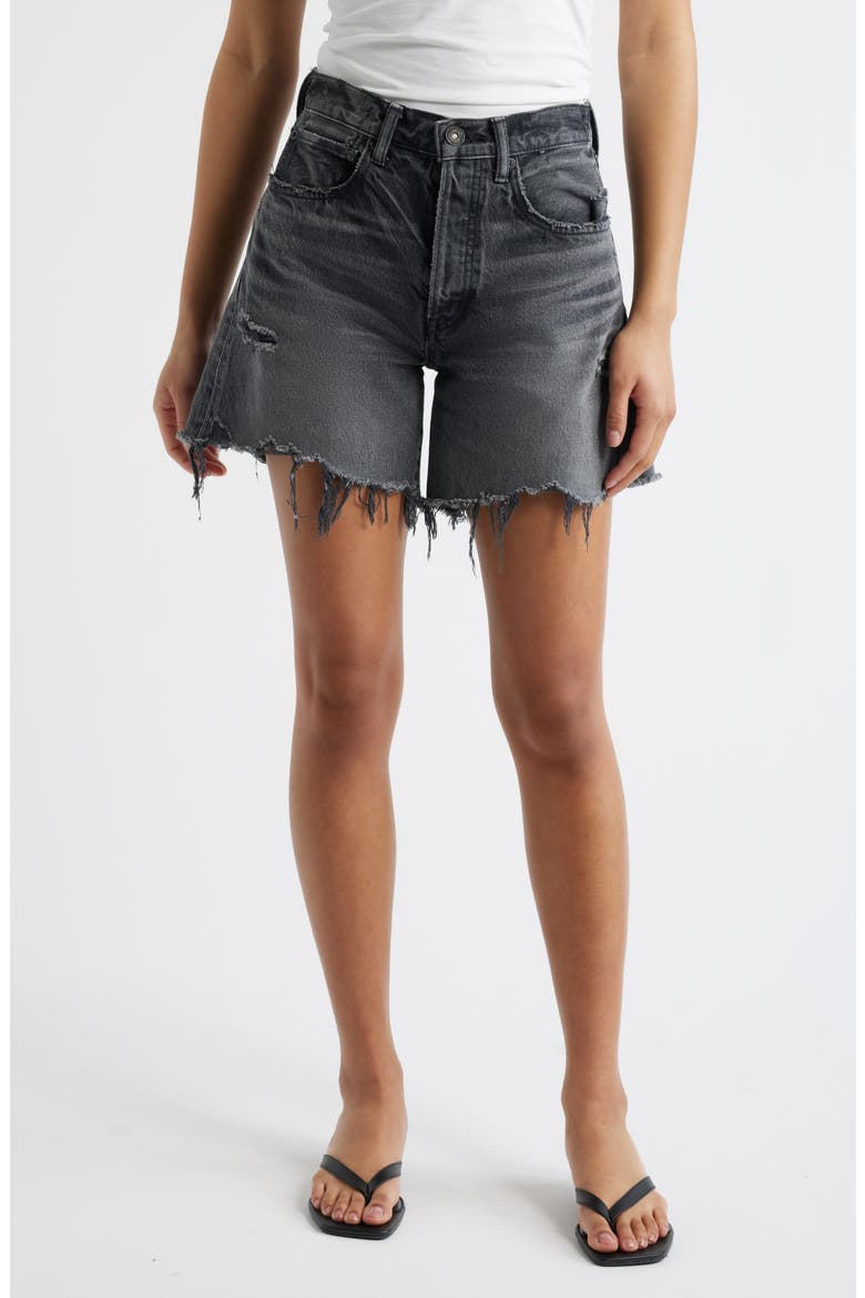 Shirley High Waist Cutoff Denim Shorts, Main, color, BLACK
