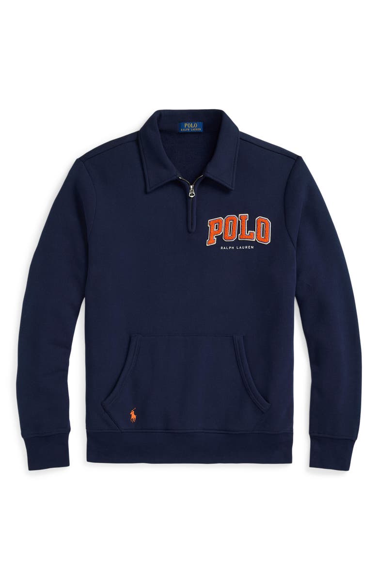 Polo Ralph Lauren Logo Appliqué Quarter Zip Fleece Pullover, Alternate, color, Cruise Navy