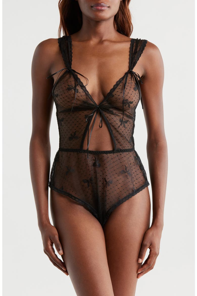 Sheer Mesh Teddy, Main, color, BLACK