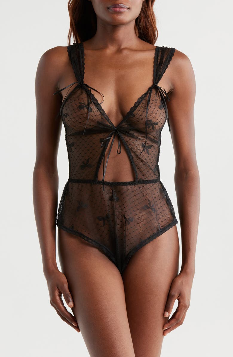 KILO BRAVA Sheer Mesh Teddy, Main, color, Black