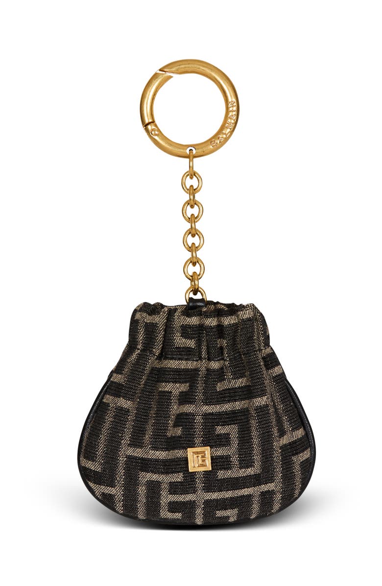 Balmain Pulse monogram jacquard key ring, Main, color, Black
