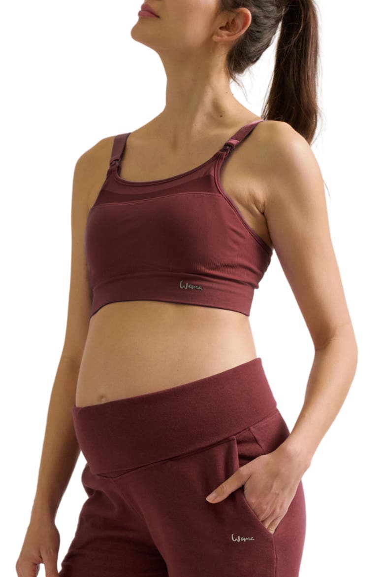 Woma maternity and nursing sports bra, Main, color, Plum