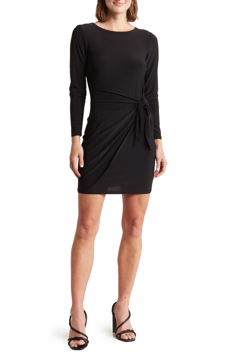TASH AND SOPHIE Long Sleeve Front Tie Dress, Main, color, 