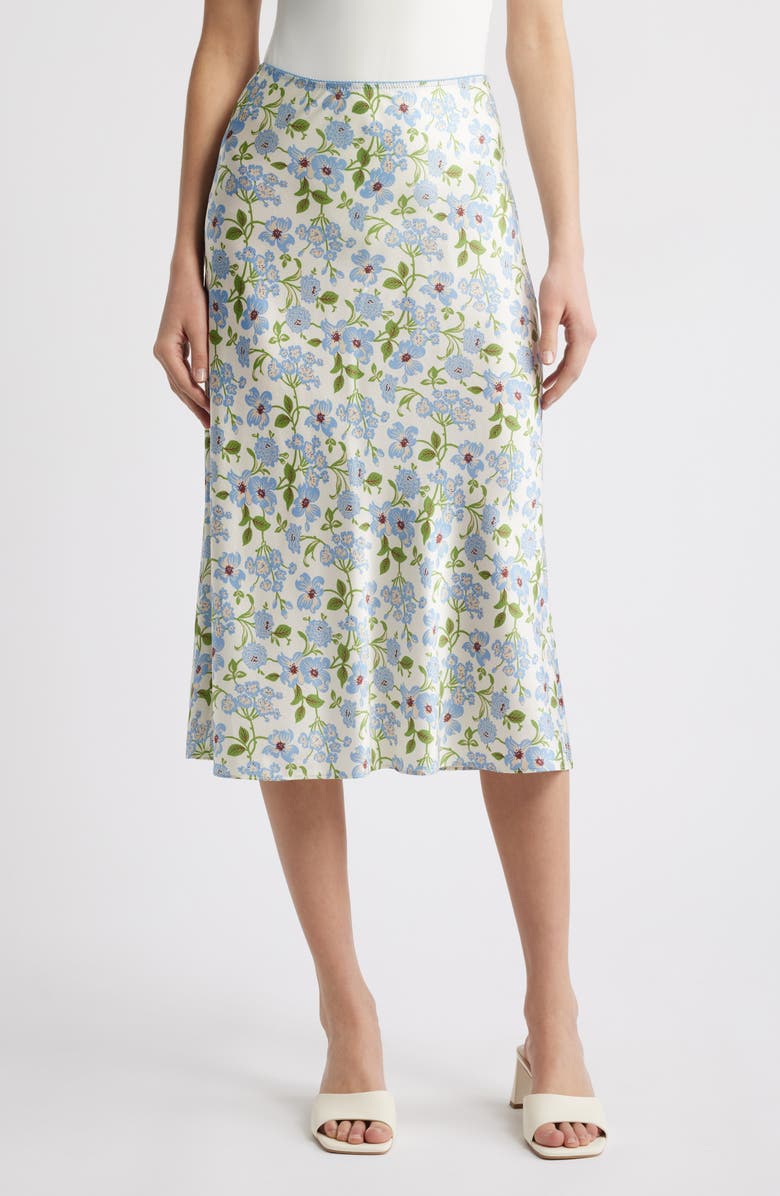 DÔEN Elowena Silk Skirt, Main, color, Ivory Strawberry Moon Floral