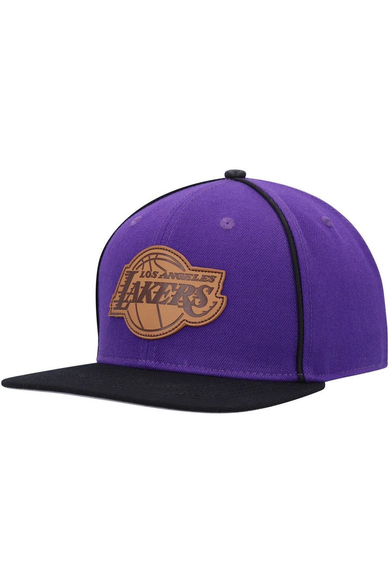 Men's Pro Standard  Purple/Black Los Angeles Lakers Heritage Leather Patch Snapback Hat, Alternate, color, Purple
