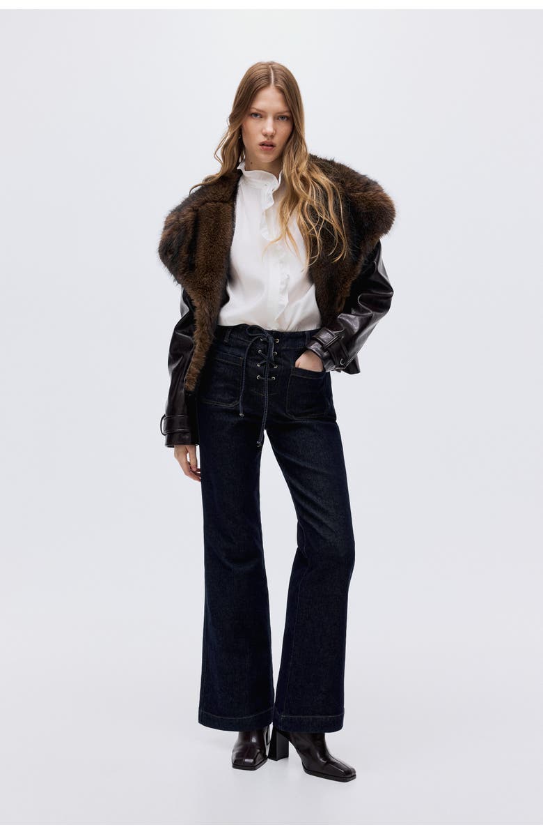 H&M Flared High Jeans, Alternate, color, Dark Denim Blue