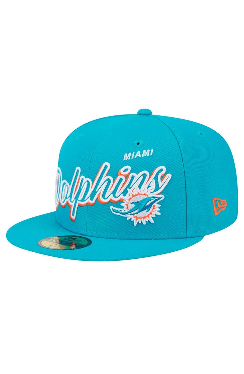 New Era Men's New Era Aqua Miami Dolphins  Script Sided 59FIFTY Fitted Hat, Alternate, color, Aqua