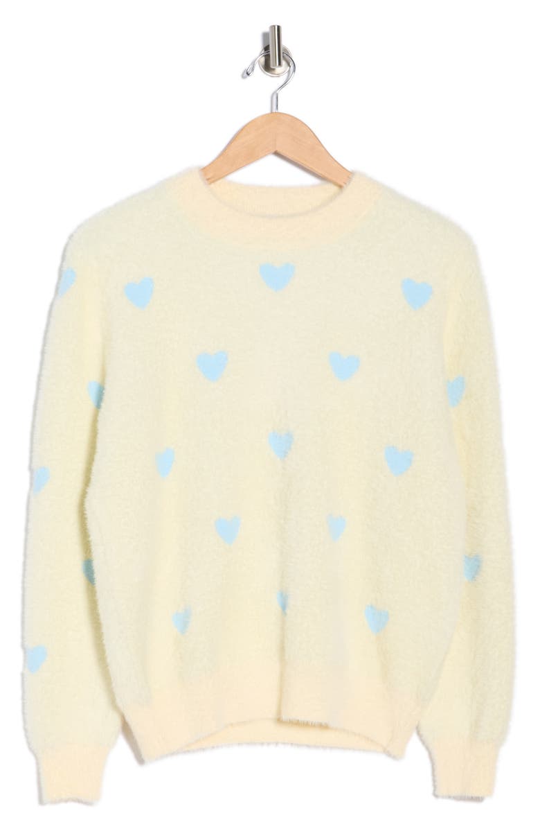 Nicole Miller Fluffy Heart Pullover Sweater, Alternate, color, Light Blue White