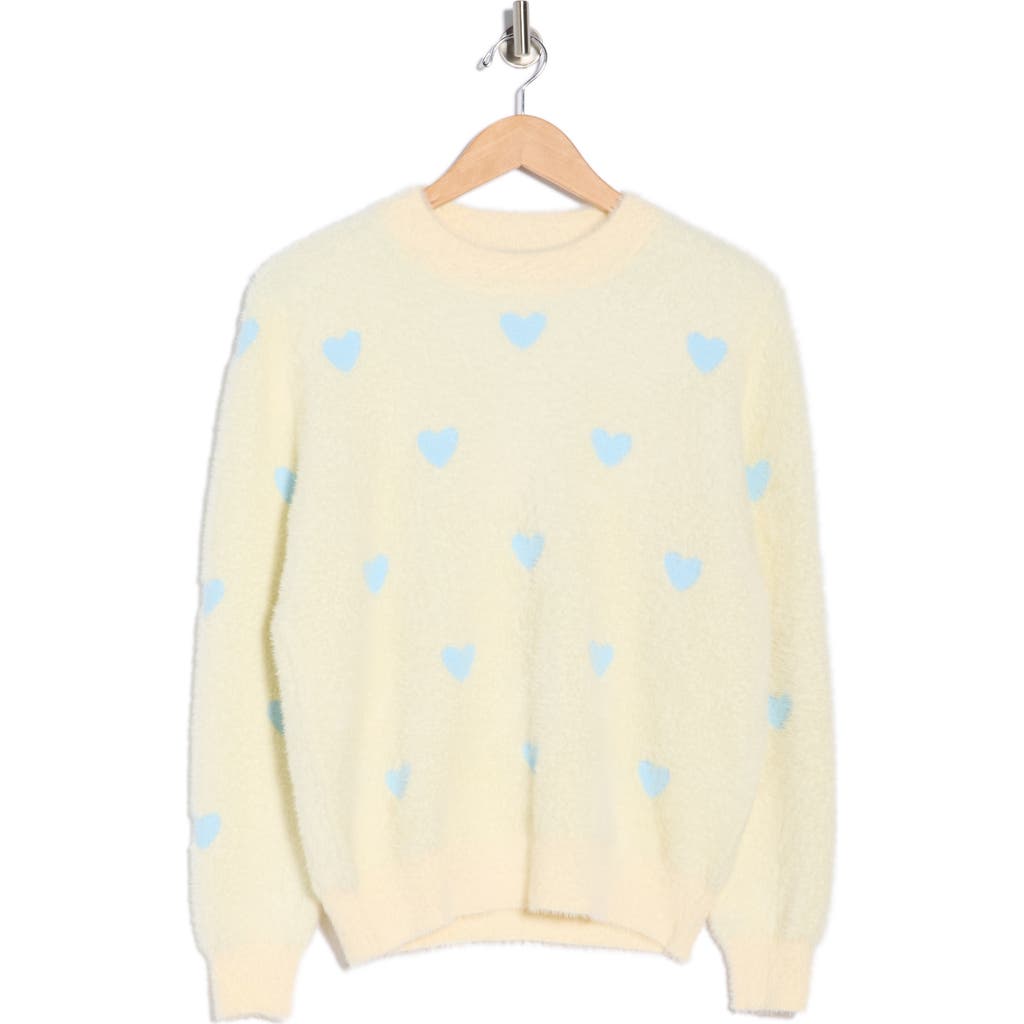 Nicole Miller Fluffy Heart Pullover Sweater In Neutral