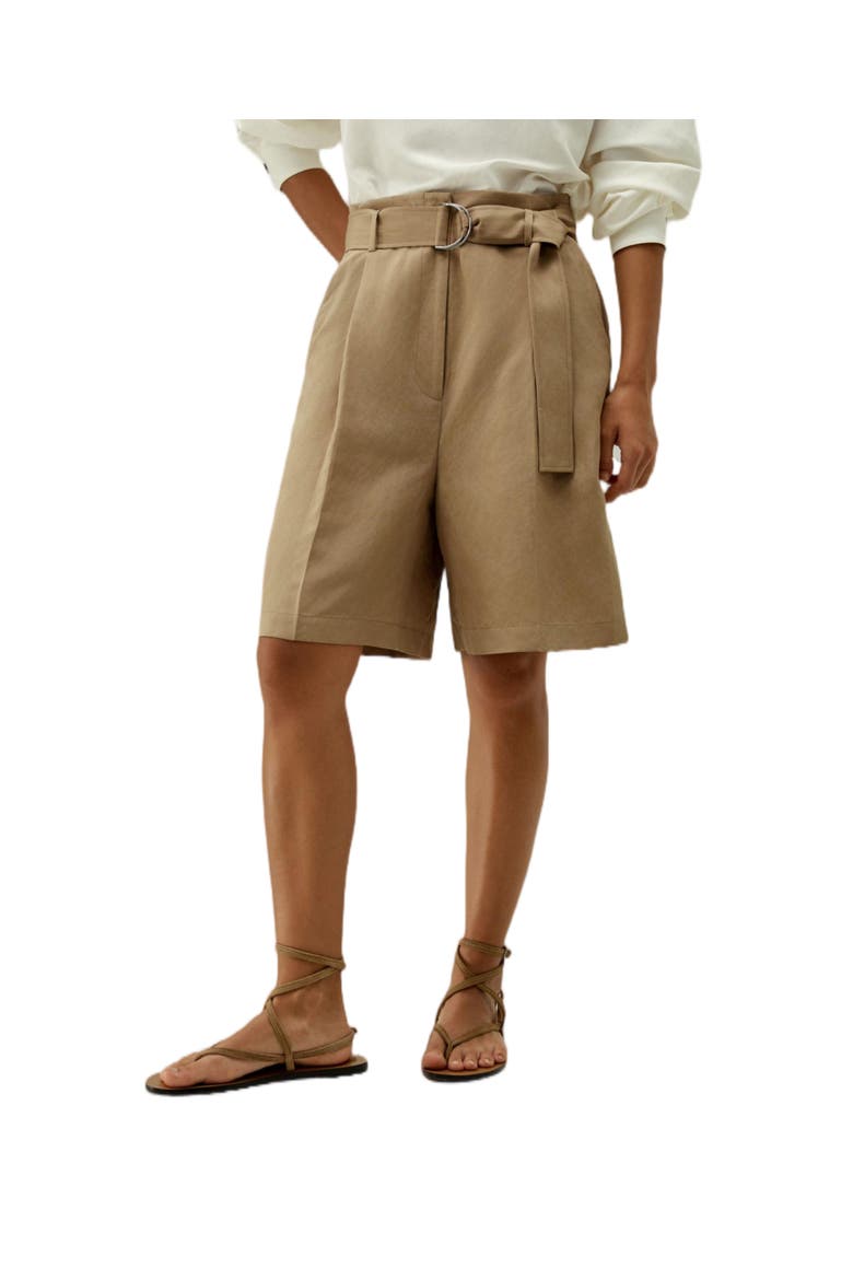 Women's Chic Silk-Linen Blend Bermuda Shorts, Main, color, Oak