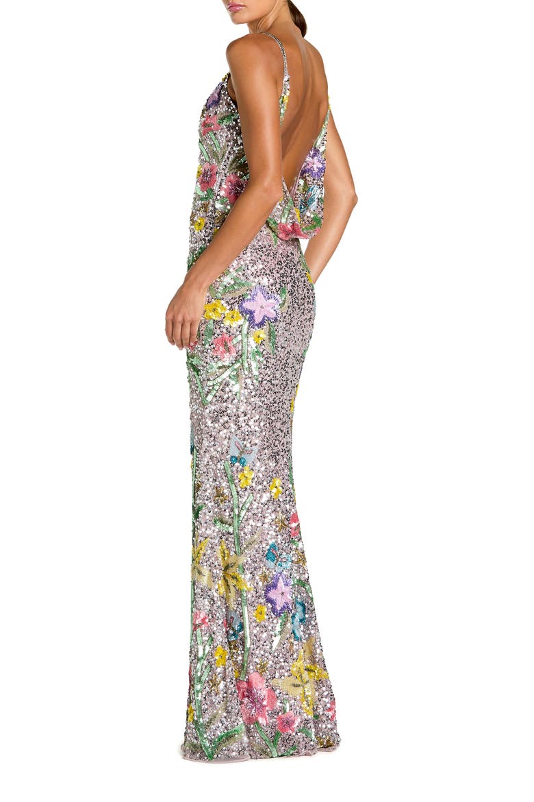 Embellished Sleeveless Cowl Back Gown, Alternate, color, Silver Multi