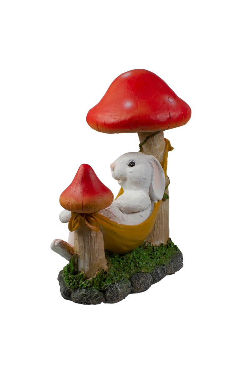 Northlight 11.75" White Bunny in Hammock Outside Garden Statue, Alternate, color, Red