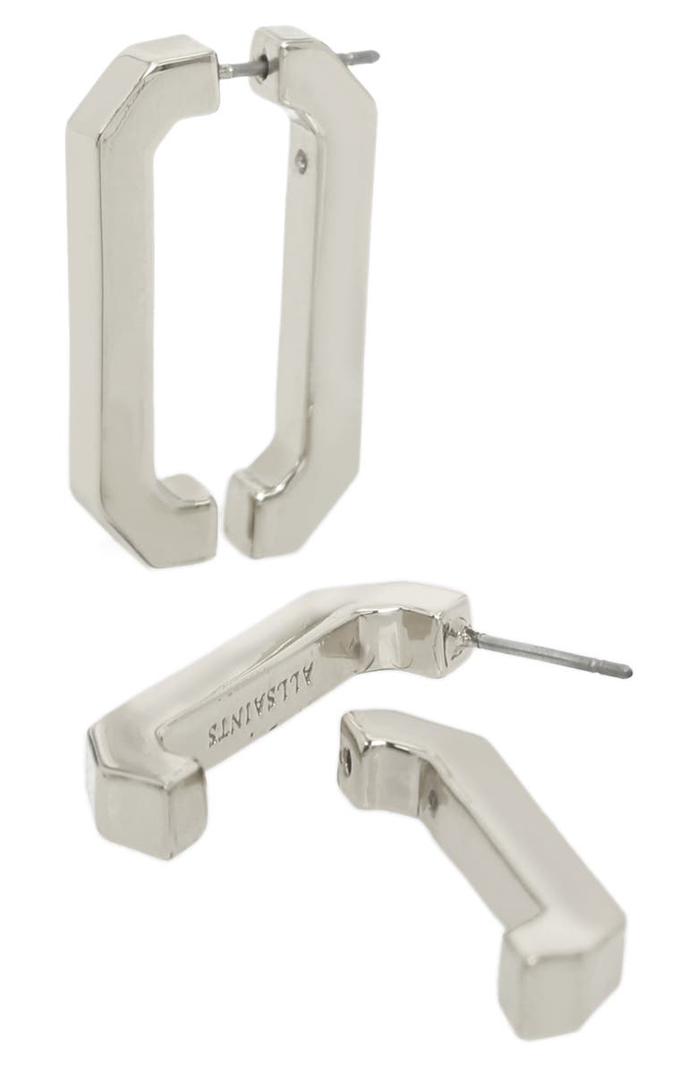 AllSaints Hexagon Hoop Front/Back Earrings, Alternate, color, Rhodium