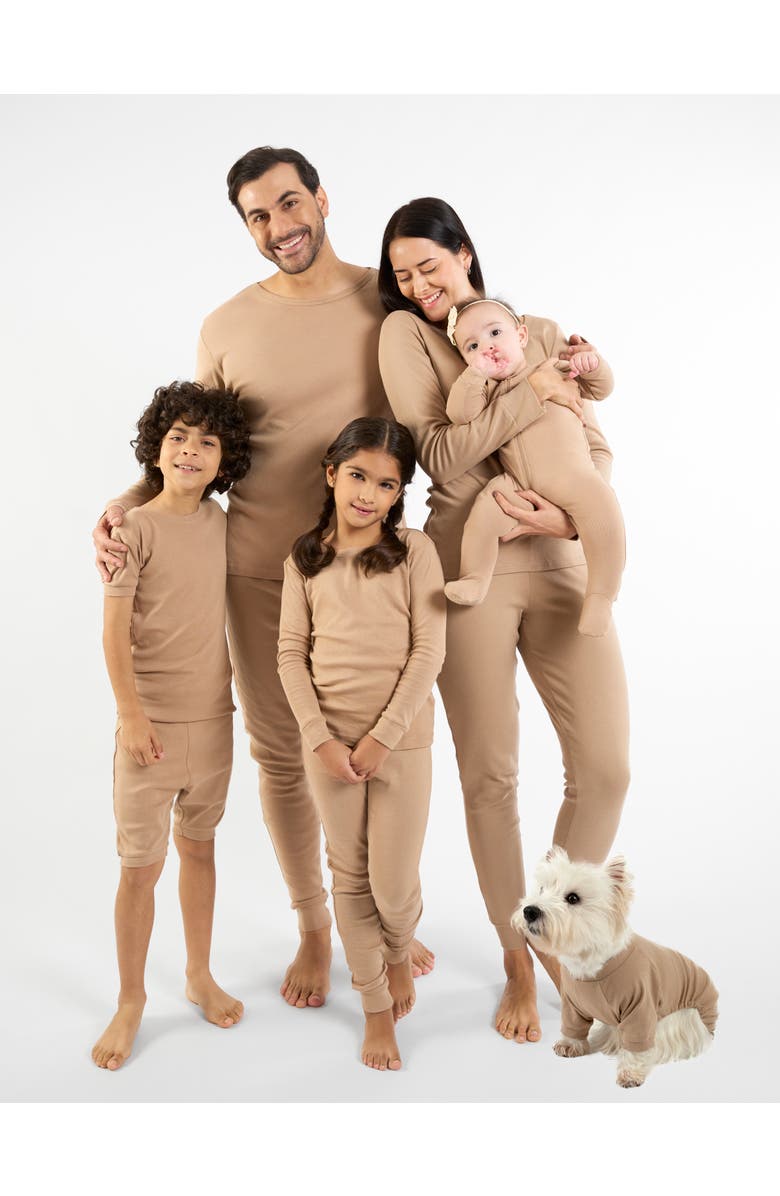 Leveret Kids Short Sleeve Cotton Solid Matching Family Pajamas, Alternate, color, Beige